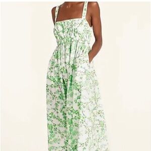 J. Crew White Midi Dress with Green Botanical Print